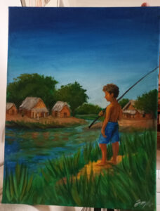 O Menino Pescador - Pintura em tela